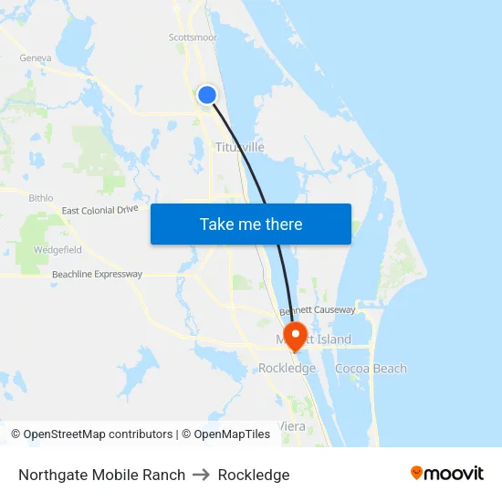Northgate Mobile Ranch to Rockledge map