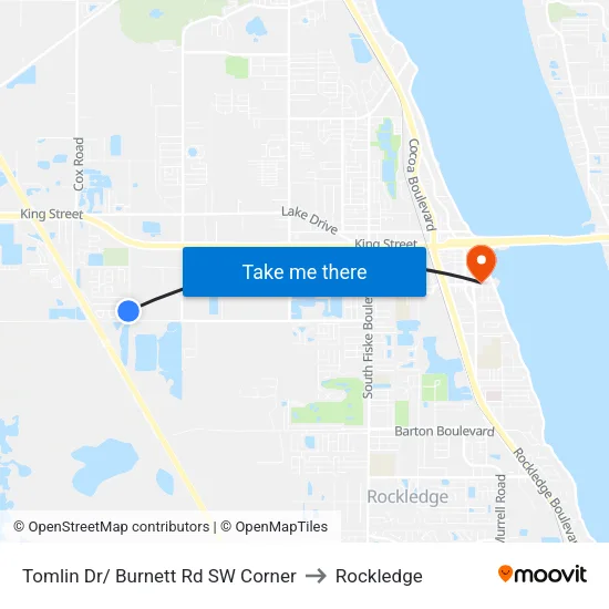Tomlin Dr/ Burnett Rd SW Corner to Rockledge map