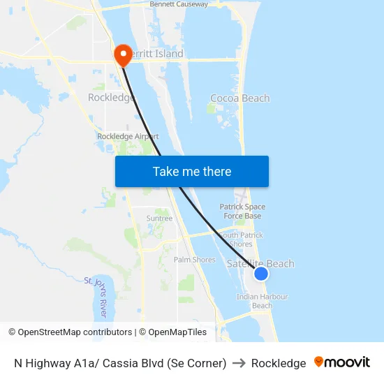 N Highway A1a/ Cassia Blvd (Se Corner) to Rockledge map