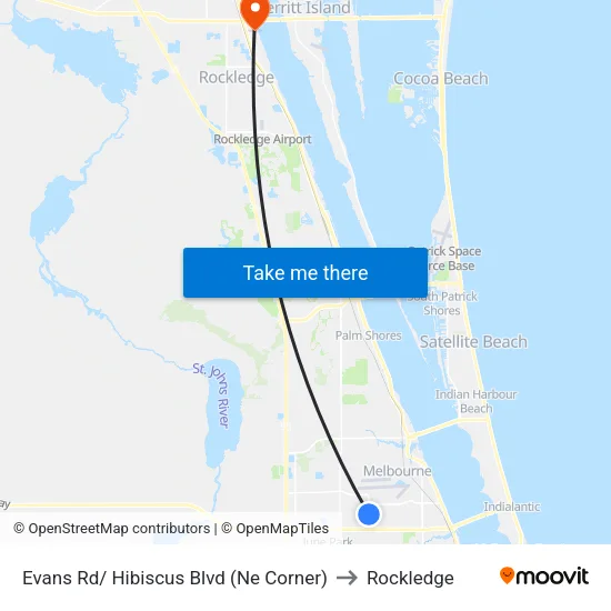 Evans Rd/ Hibiscus Blvd (Ne Corner) to Rockledge map