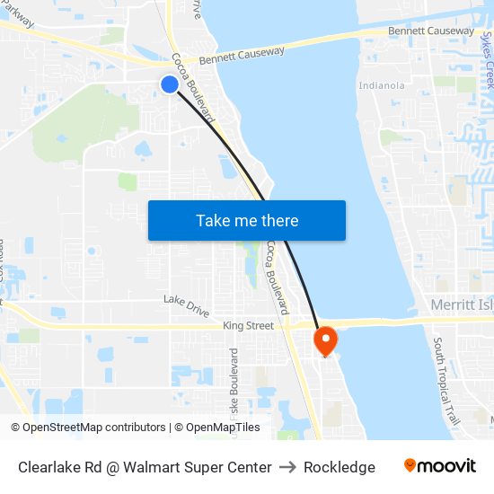 Clearlake Rd @ Walmart Super Center to Rockledge map