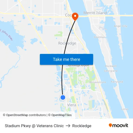 Stadium Pkwy @ Veterans Clinic to Rockledge map