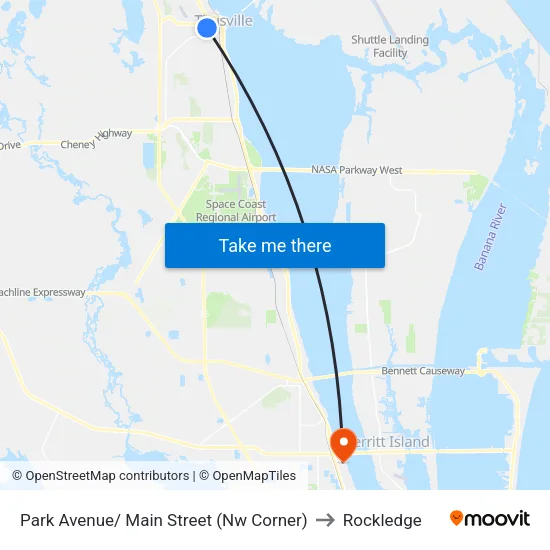 Park Avenue/ Main Street (Nw Corner) to Rockledge map