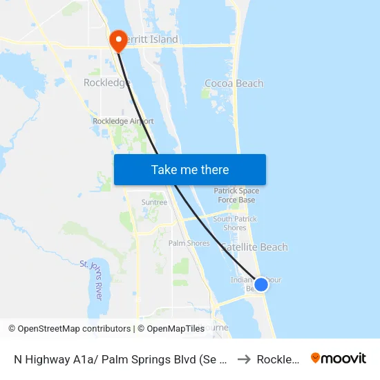 N Highway A1a/ Palm Springs Blvd (Se Corner) to Rockledge map