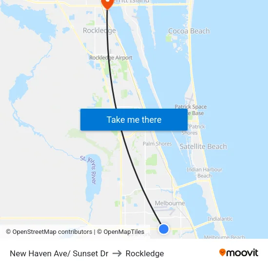 New Haven Ave/ Sunset Dr to Rockledge map