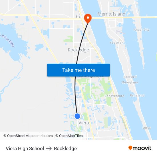 Viera High School to Rockledge map