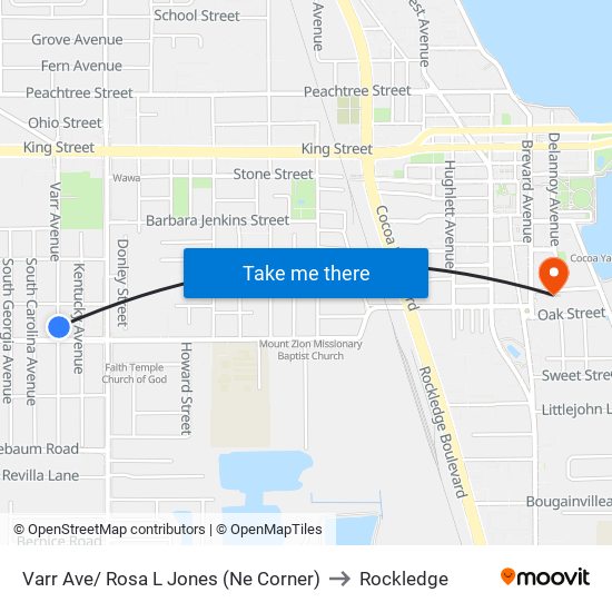 Varr Ave/ Rosa L Jones (Ne Corner) to Rockledge map