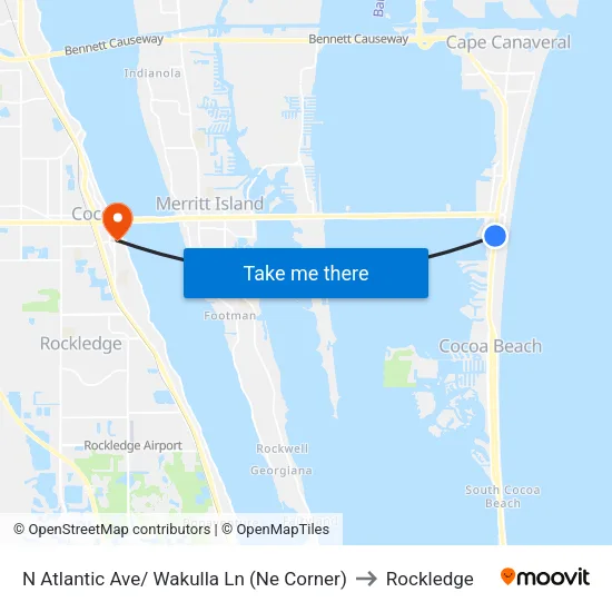 N Atlantic Ave/ Wakulla Ln (Ne Corner) to Rockledge map
