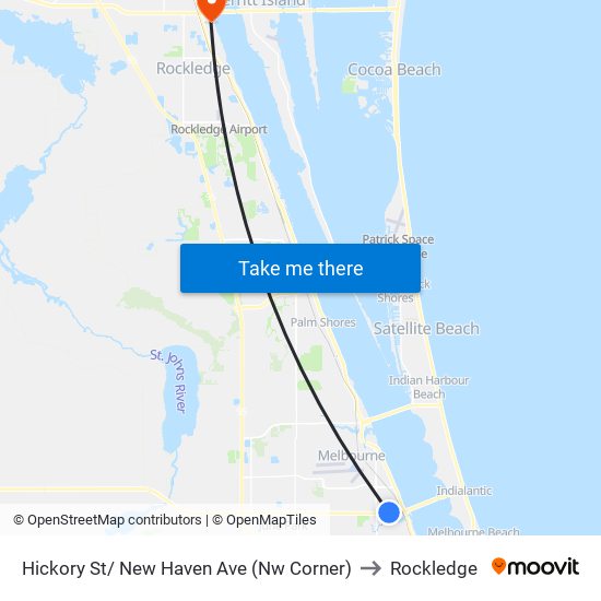 Hickory St/ New Haven Ave (Nw Corner) to Rockledge map