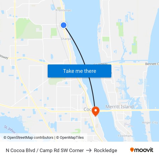 N Cocoa Blvd / Camp Rd SW Corner to Rockledge map