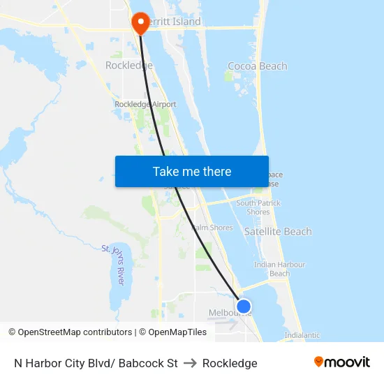 N Harbor City Blvd/ Babcock St to Rockledge map