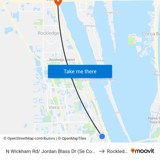 N Wickham Rd/ Jordan Blass Dr (Se Corner) to Rockledge map