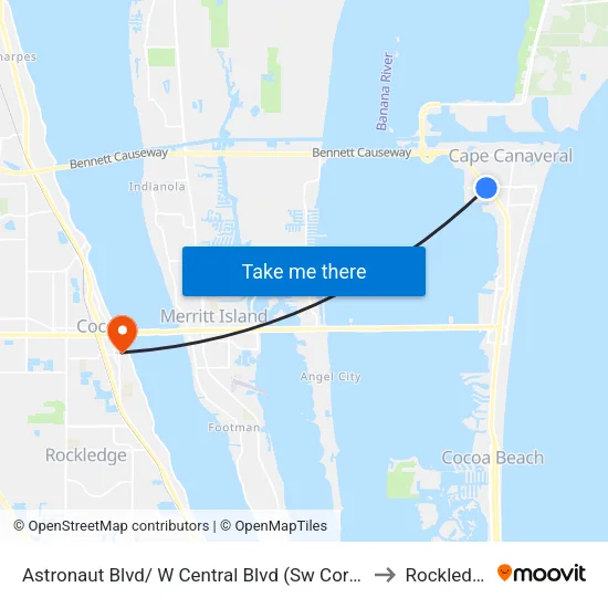 Astronaut Blvd/ W Central Blvd (Sw Corner) to Rockledge map