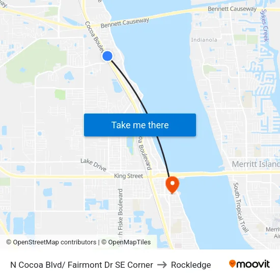N Cocoa Blvd/ Fairmont Dr SE Corner to Rockledge map