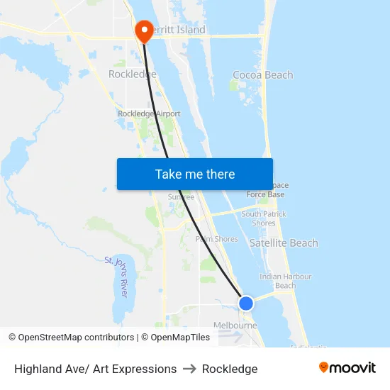 Highland Ave/ Art Expressions to Rockledge map