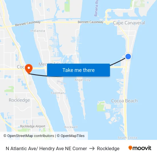 N Atlantic Ave/ Hendry Ave NE Corner to Rockledge map