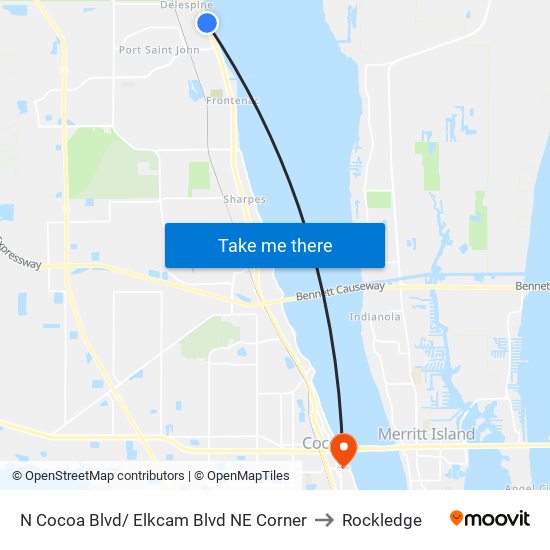 N Cocoa Blvd/ Elkcam Blvd NE Corner to Rockledge map