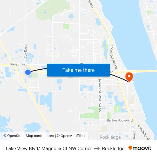 Lake View Blvd/ Magnolia Ct NW Corner to Rockledge map