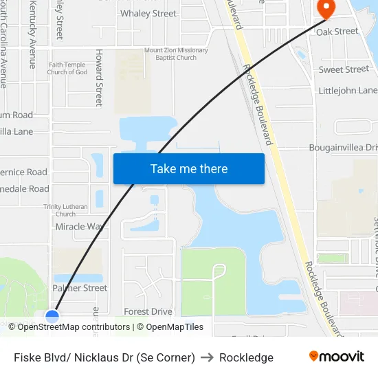 Fiske Blvd/ Nicklaus Dr (Se Corner) to Rockledge map