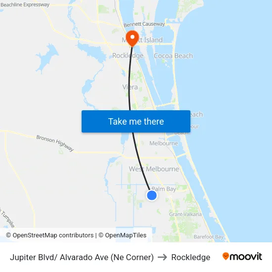 Jupiter Blvd/ Alvarado Ave (Ne Corner) to Rockledge map