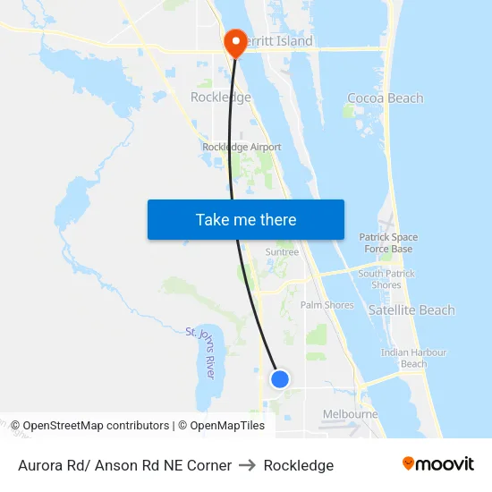 Aurora Rd/ Anson Rd NE Corner to Rockledge map
