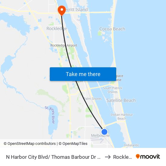 N Harbor City Blvd/ Thomas Barbour Dr NE Corner to Rockledge map