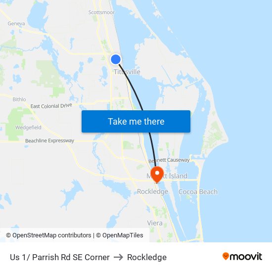 Us 1/ Parrish Rd SE Corner to Rockledge map