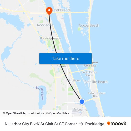 N Harbor City Blvd/ St Clair St SE Corner to Rockledge map