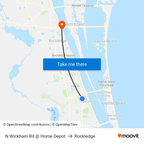 N Wickham Rd @ Home Depot to Rockledge map