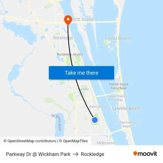 Parkway Dr @ Wickham Park to Rockledge map