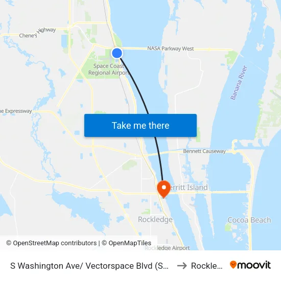 S Washington Ave/ Vectorspace Blvd (Se Corner) to Rockledge map