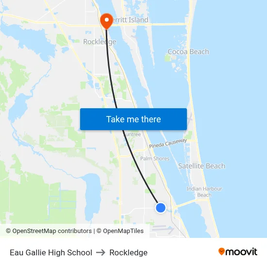 Eau Gallie High School to Rockledge map