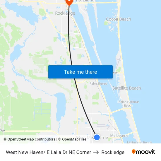 West New Haven/ E Laila Dr NE Corner to Rockledge map