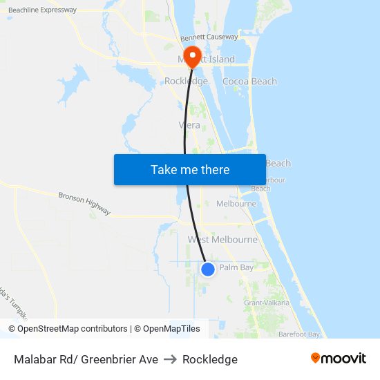 Malabar Rd/ Greenbrier Ave to Rockledge map