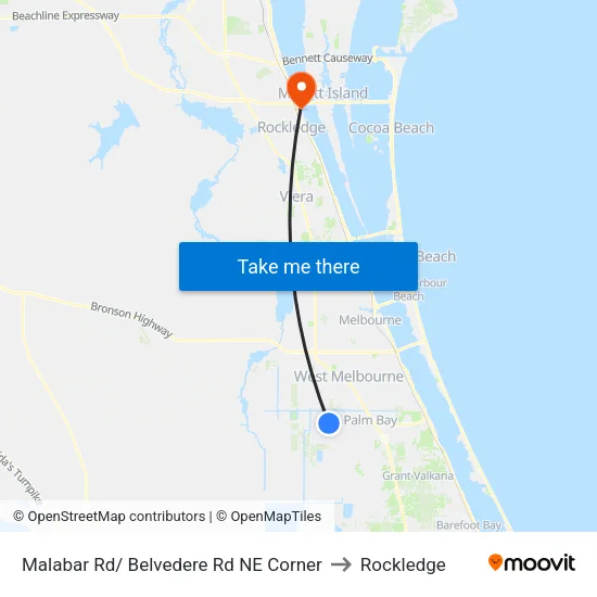 Malabar Rd/ Belvedere Rd NE Corner to Rockledge map