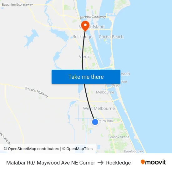 Malabar Rd/ Maywood Ave NE Corner to Rockledge map