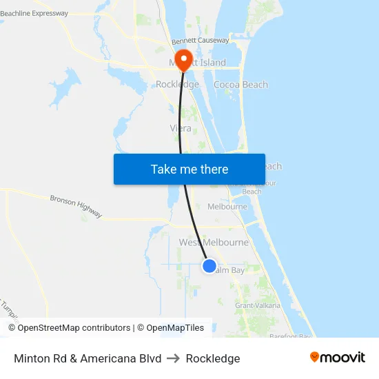 Minton Rd & Americana Blvd to Rockledge map