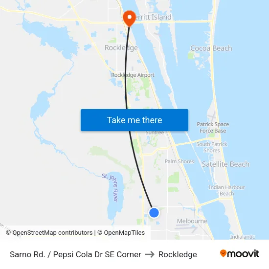 Sarno Rd. / Pepsi Cola Dr SE Corner to Rockledge map