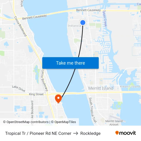 Tropical Tr / Pioneer Rd NE Corner to Rockledge map