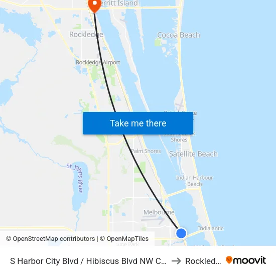 S Harbor City Blvd / Hibiscus Blvd NW Corner to Rockledge map