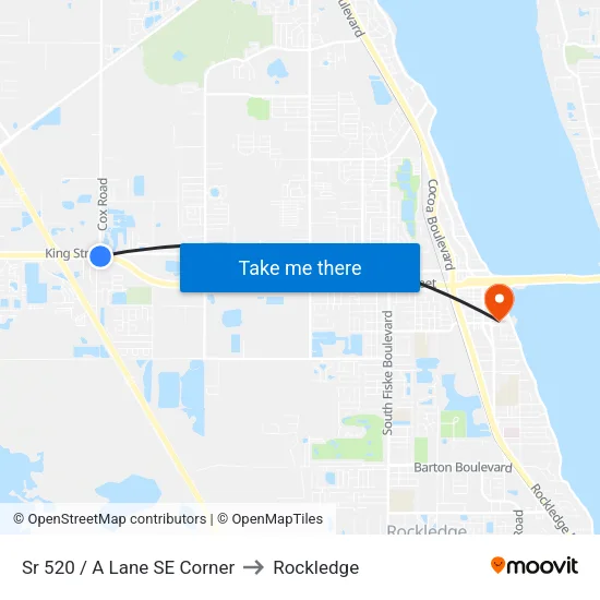 Sr 520 / A Lane SE Corner to Rockledge map