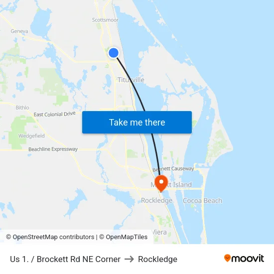 Us 1. / Brockett Rd NE Corner to Rockledge map