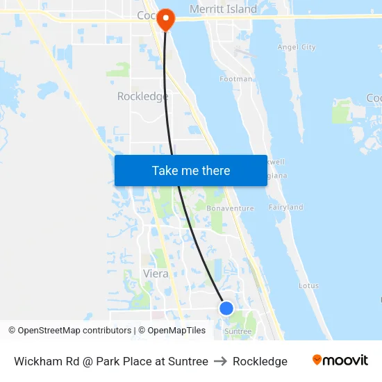 Wickham Rd @ Park Place at Suntree to Rockledge map
