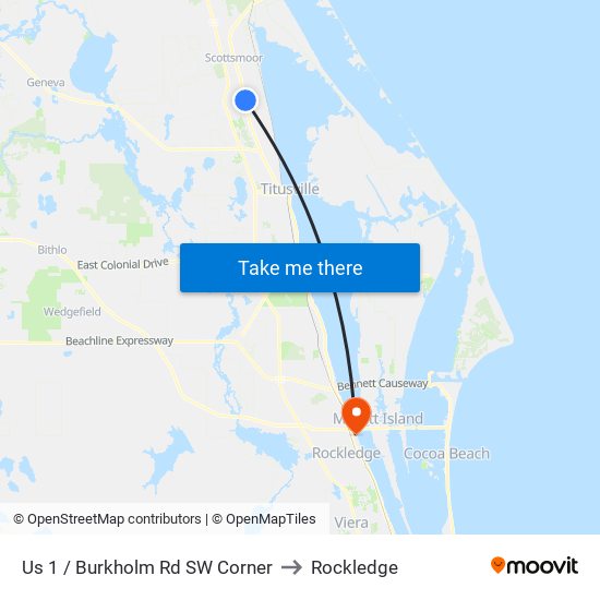 Us 1 / Burkholm Rd SW Corner to Rockledge map