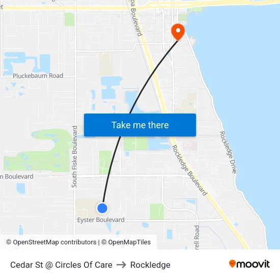 Cedar St @ Circles Of Care to Rockledge map