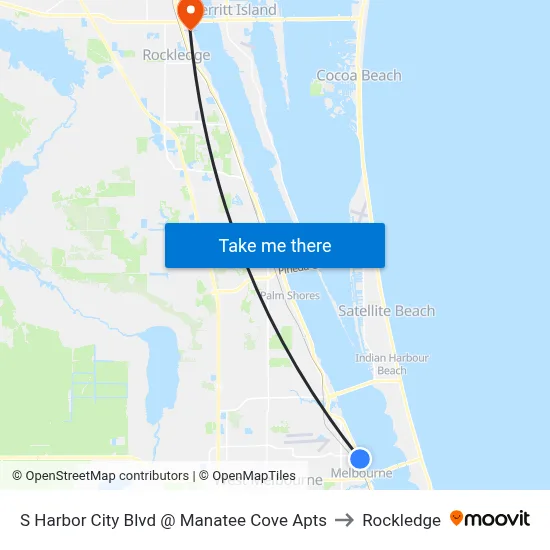 S Harbor City Blvd @ Manatee Cove Apts to Rockledge map