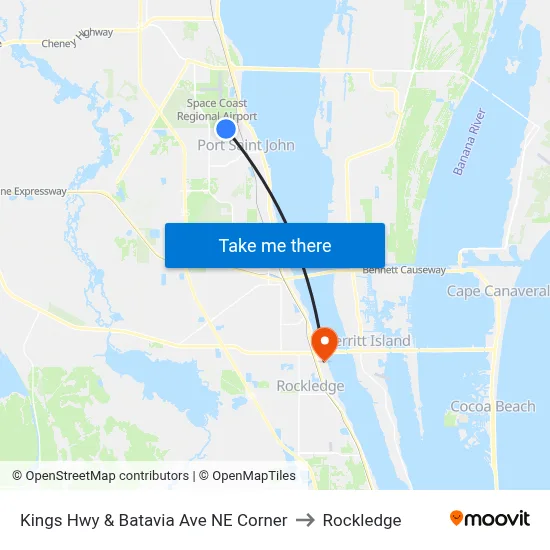 Kings Hwy & Batavia Ave NE Corner to Rockledge map