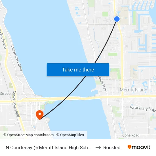 N Courtenay @ Merritt Island High School to Rockledge map