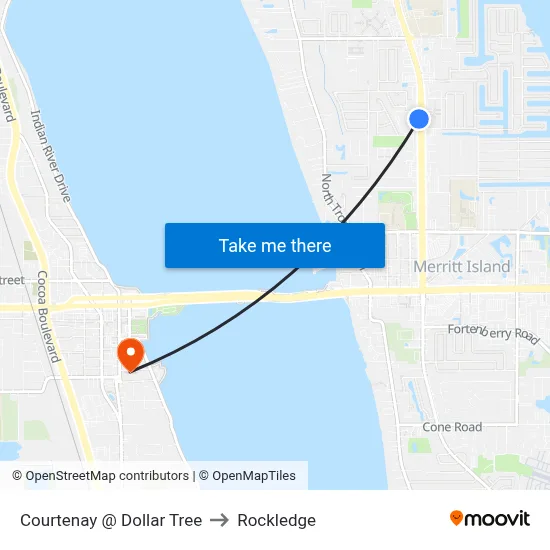 Courtenay @ Dollar Tree to Rockledge map