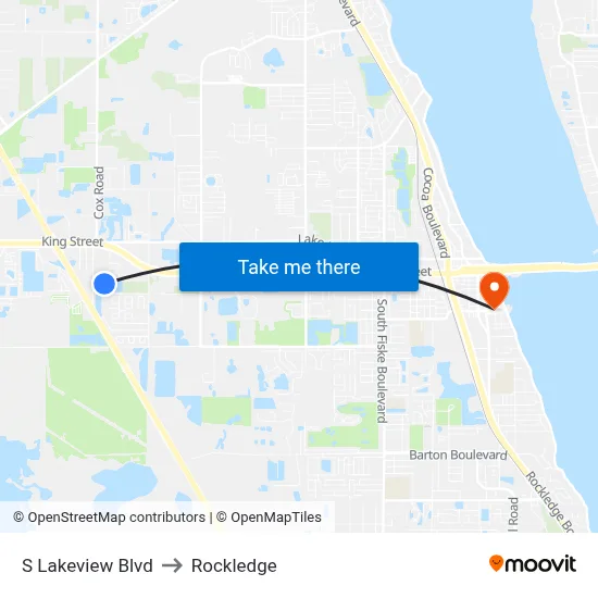 S Lakeview Blvd to Rockledge map